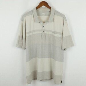 Toad&Co Jack Men's XL Tan Gray Striped Short Sleeve Pocket Jersey Polo Shirt